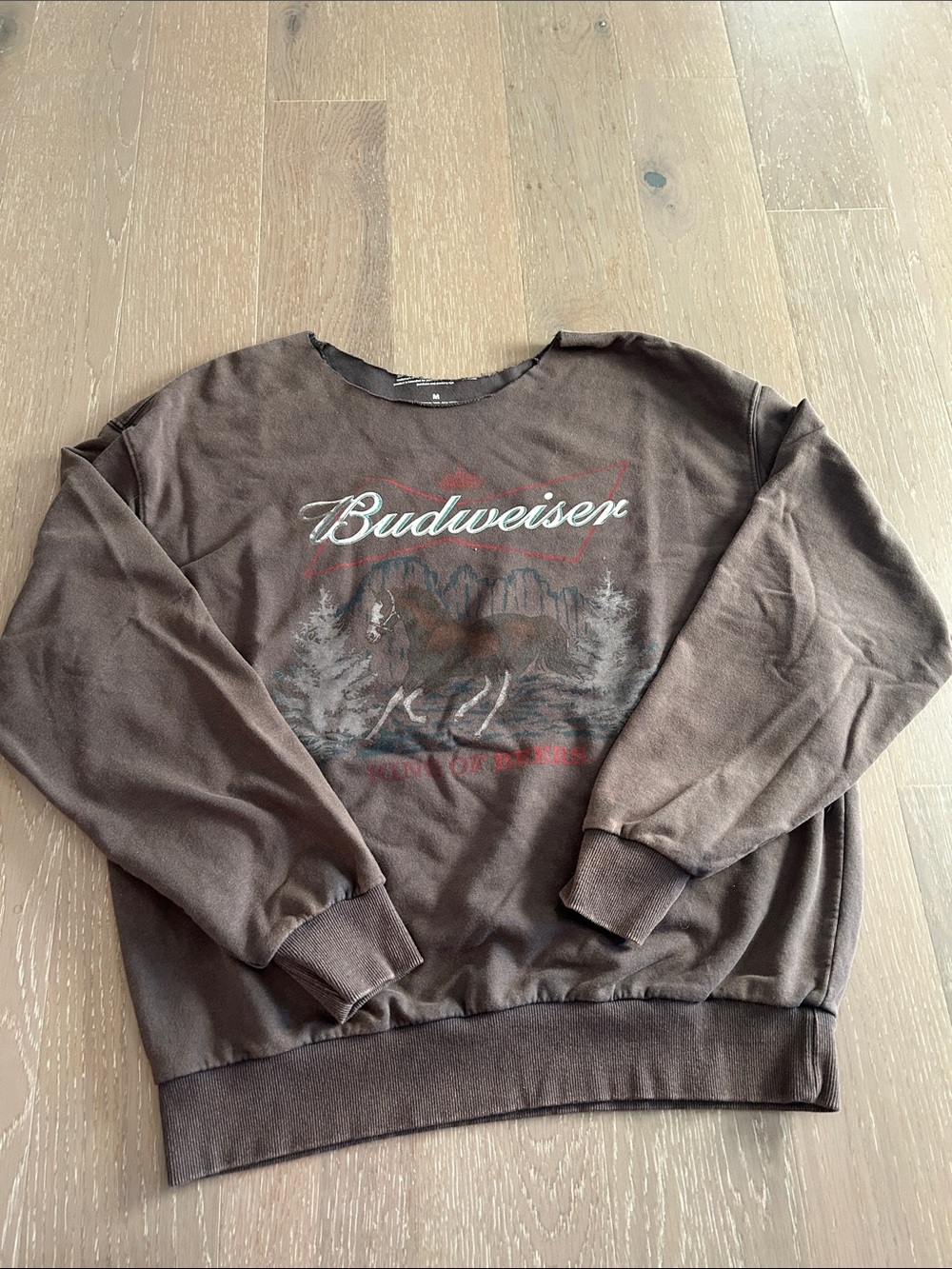Budweiser Brown Graphic Crewneck Sweatshirt with Vintage Logo